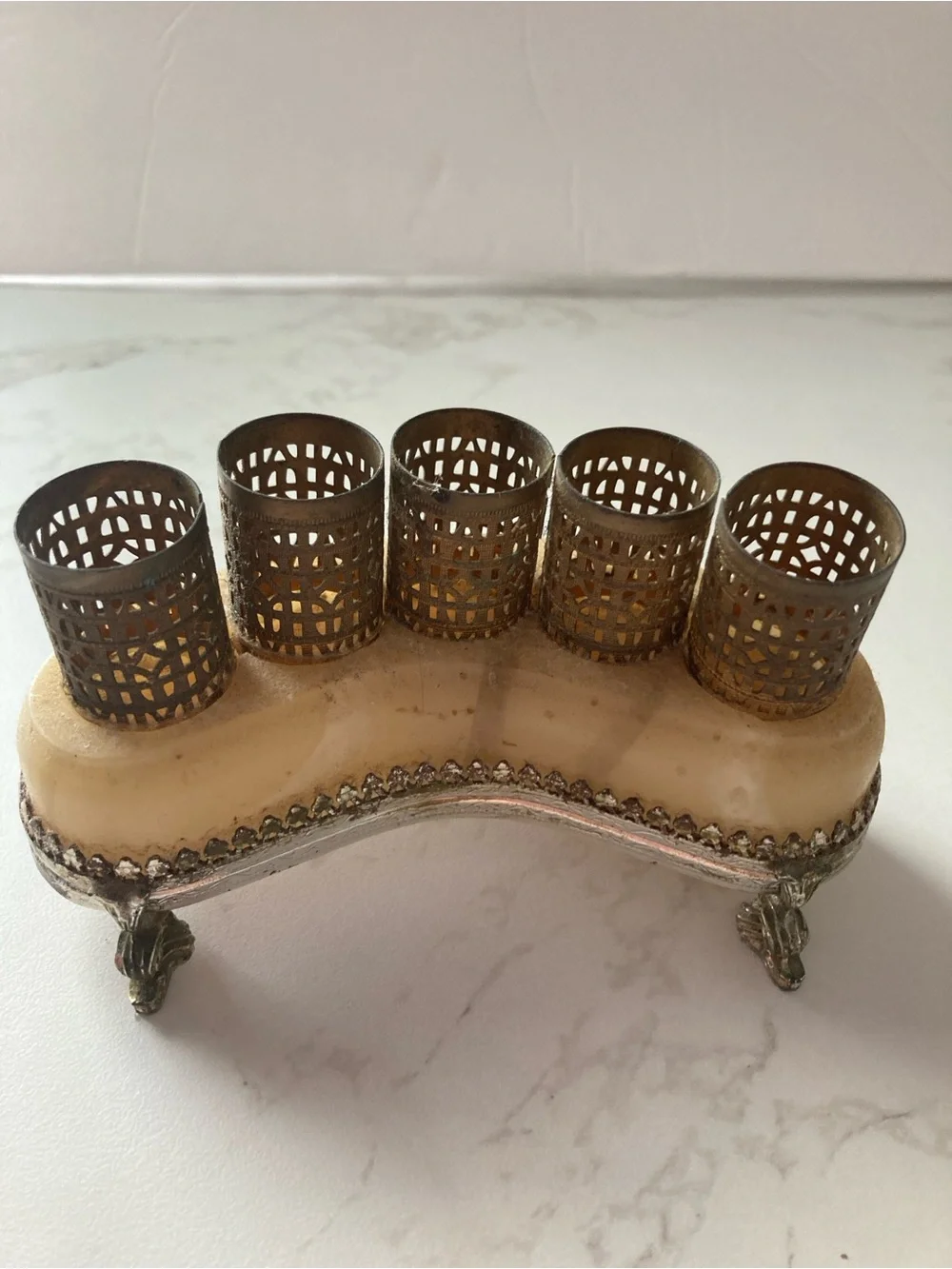 Vintage Brass and Ivory lipstick Holder Stand